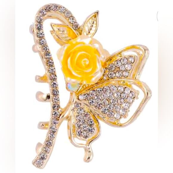 Set of 2 Hair Accessories-Butterfly and Rose with Simulated Pearls & Crystals - Picture 3 of 5